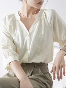 StyleCast Women Mandarin Collar Textured Casual Shirt