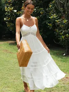 StyleCast White Self Design Shoulder Strap Fit & Flare Dress