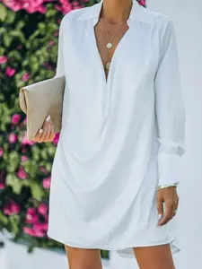 StyleCast White Shirt Collar Cuffed Sleeves A-Line Dress