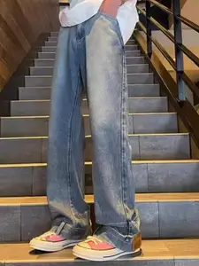 StyleCast x Revolte Men Wide Leg Light Fade Jeans