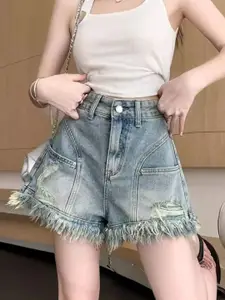 StyleCast Women Loose Fit High-Rise Denim Shorts