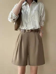 StyleCast x Revolte  Women Loose Fit Mid-Rise Pleated Shorts