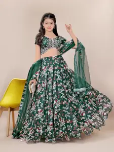 BAESD Girls Floral Printed Semi-Stitched Organza Lehenga & Unstitched Blouse With Dupatta