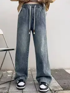 StyleCast Men Wide Leg Slash Knee Light Fade Stretchable Jeans