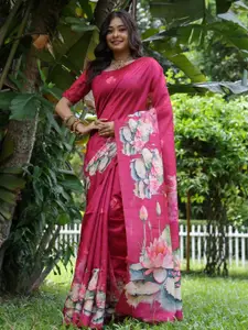 Anouk Women Woven Design Printed Silk Blend Tussar Saree