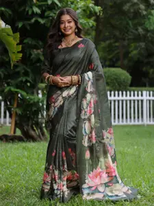 Anouk Yogita Lotus Floral Printed Tussar Saree