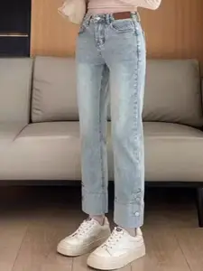 StyleCast Women Slim Fit High-Rise Light Fade Cuffed Hem Jeans