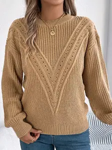 StyleCast x Revolte Women Round Neck Cable Knit Pullover