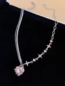 FIMBUL Stainless Steel Heart & Star Charm Stone-Studded Layered Necklace