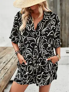 StyleCast x Revolte Black Printed Shirt & Shorts Set