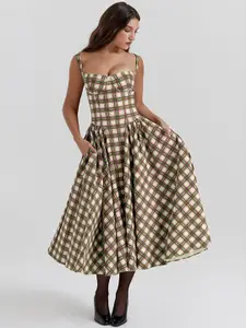 StyleCast x Revolte Checked Fit & Flare Midi Dress