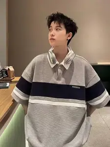 StyleCast Men Standard Oversized Fit Colourblocked Polo Collar T-shirt