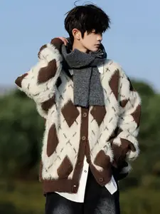 StyleCast x Revolte Men Longline Cardigan with Fuzzy Detail