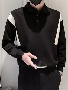 StyleCast x Revolte Men Solid Shirt Collar Pullover Sweatshirt