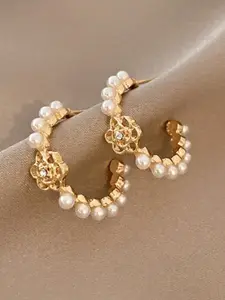 SUBHAGALANKAR Gold-Plated Pearls Studded Circular Hoop Earrings