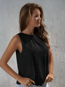 StyleCast Women Black Solid Round Neck Sleeveless Top