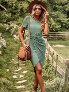 StyleCast Women Puff Sleeve Sheath Midi Dress