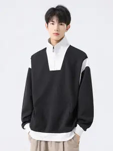 StyleCast x Revolte Men Colourblocked Mock Collar Pullover Sweatshirt