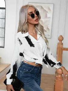 StyleCast White Abstract Printed Spread Collar Casual Shirt
