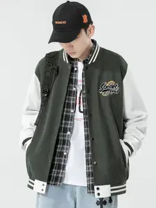 StyleCast x Revolte Men Stand Collar Typography Printed Casual Bomber Jacket
