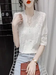 StyleCast Women Embroidered V-Neck Top