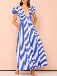 StyleCast x Revolte Women Striped Puff Sleeve Maxi Dress
