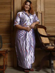 Instafab Plus Printed Shirt Collar Shirt With Skirt Co-Ords Set