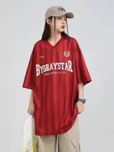 StyleCast Women Typography Printed V-Neck Cotton Oversized T-shirt