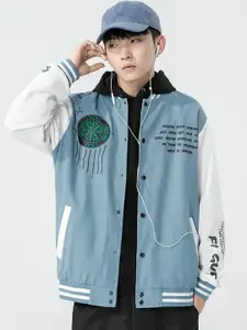 StyleCast x Revolte Men Hooded Typography Printed Casual Bomber Jacket