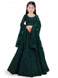 BAESD Girls Embroidered Semi-Stitched Lehenga & Unstitched Blouse With Dupatta