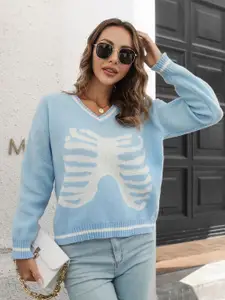 StyleCast Women Blue & White Crop Pullover