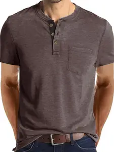 StyleCast x Revolte Men Solid Henley Neck Oversized T-shirt