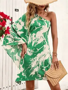 StyleCast Women  Floral Print One Shoulder Kimono Sleeve A-Line Dress