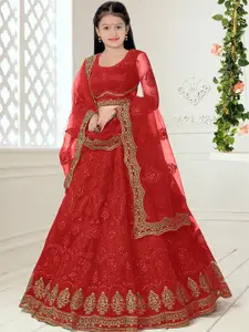 BAESD Girls Embroidered Semi-Stitched Lehenga & Unstitched Blouse With Dupatta