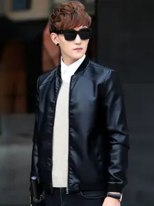 StyleCast x Revolte Men Mandarin Collar Insulator Leather Jacket