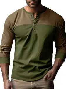 StyleCast x Revolte Men Colourblocked Henley Neck T-shirt