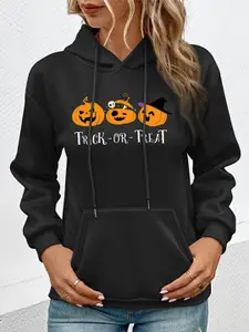 StyleCast Black Graphic Printed Hooded Pullover