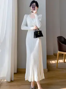 StyleCast x Revolte Women Round Neck Long Sleeves Fit and Flare Maxi Dress