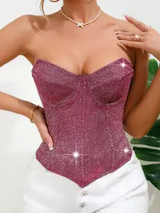 StyleCast Maroon Off-Shoulder Corset Crop Top