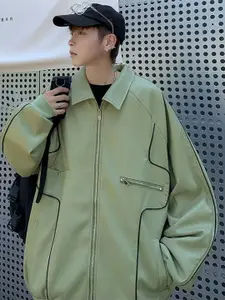 StyleCast x Revolte Men Spread Collar Solid Casual Leather Jacket