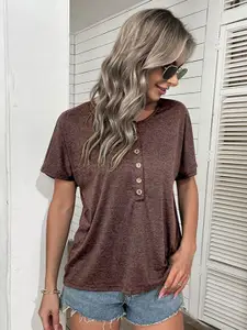 StyleCast Women Solid Henley Neck T-shirt