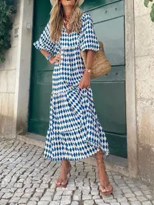 StyleCast Printed Short Sleeves A-Line Midi Dress