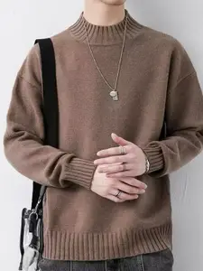 StyleCast x Revolte Men Self Design Mock Collar Pullover