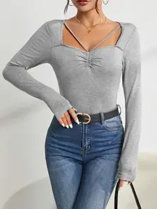 StyleCast Women Sweetheart Neck Long Sleeves Fitted Top