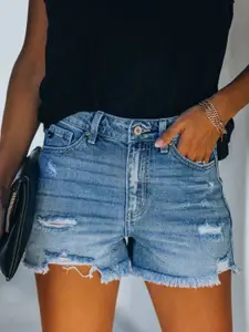 StyleCast Women Mid Rise Solid Denim Shorts