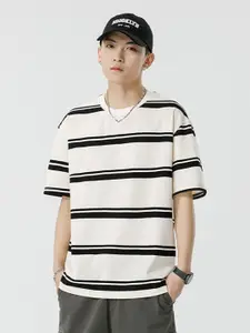 StyleCast x Revolte Men Striped Round Neck Cotton Oversized T-shirt