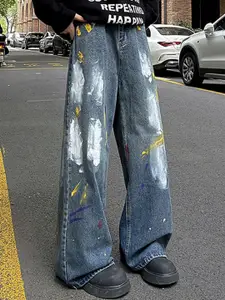 StyleCast x Revolte Men Wide Leg Light Fade Jeans