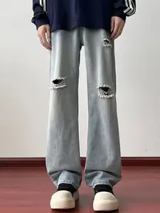 StyleCast x Revolte Men Straight Fit Mildly Distressed Light Fade Jeans