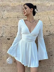 StyleCast x Revolte Flared Sleeve Fit & Flare Mini Dress