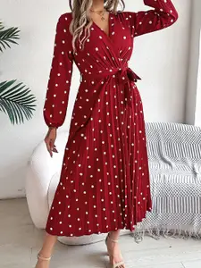 StyleCast x Revolte Women Polka Dot Print Georgette Wrap Midi Dress